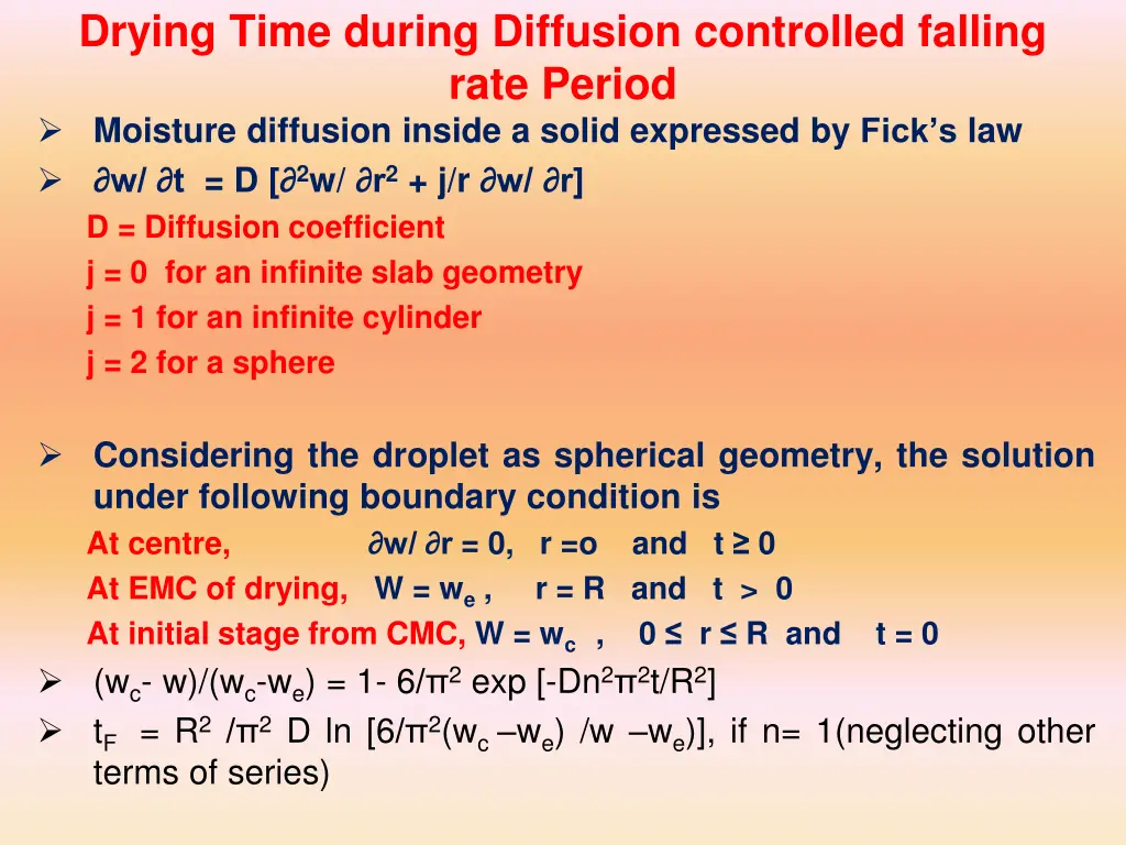 drying time during diffusion controlled falling