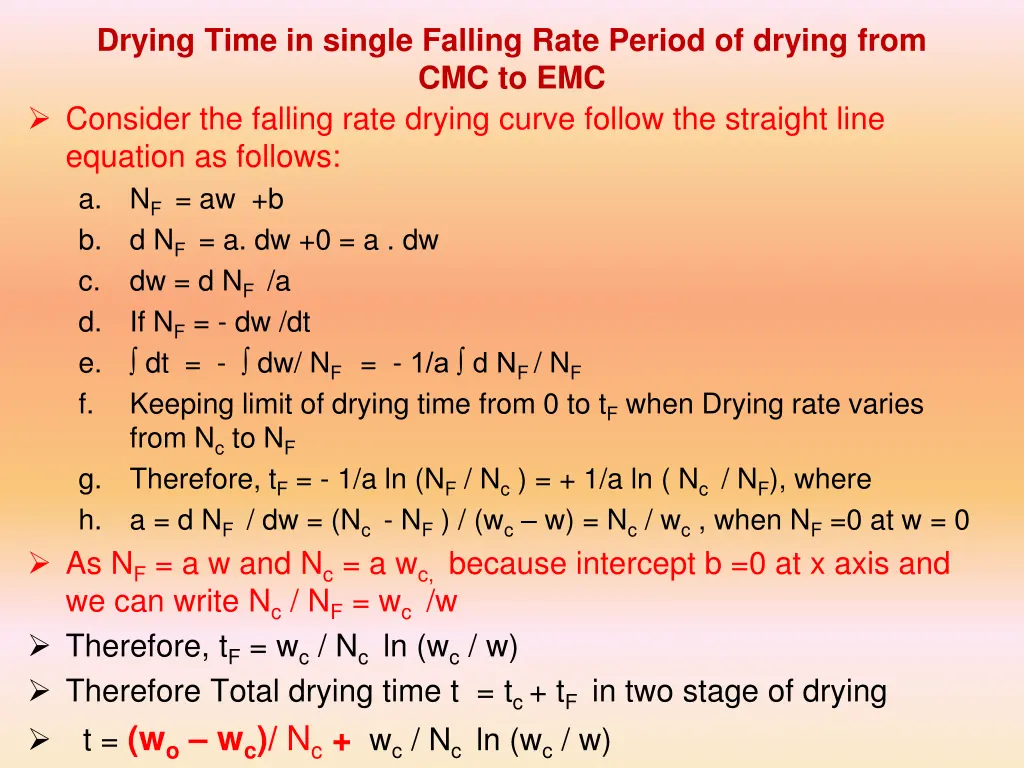 drying time in single falling rate period