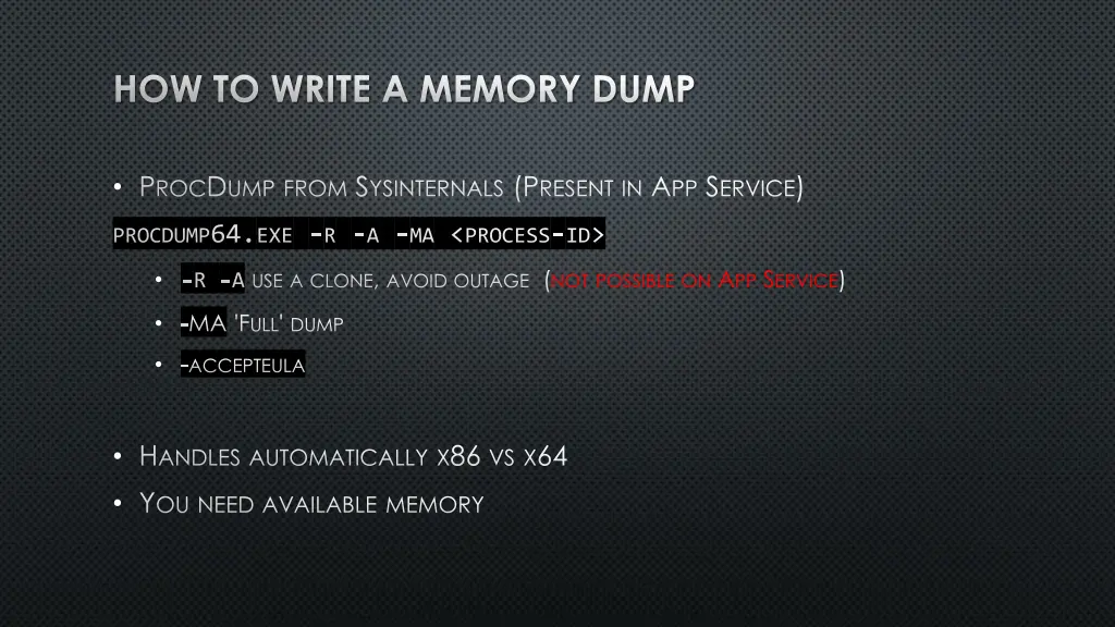 how to write a memory dump