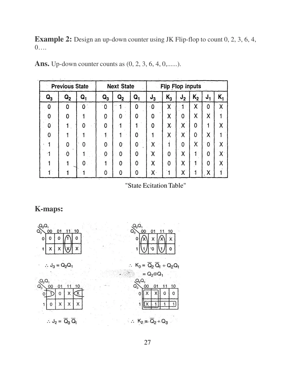 example 2 design an up down counter using jk flip