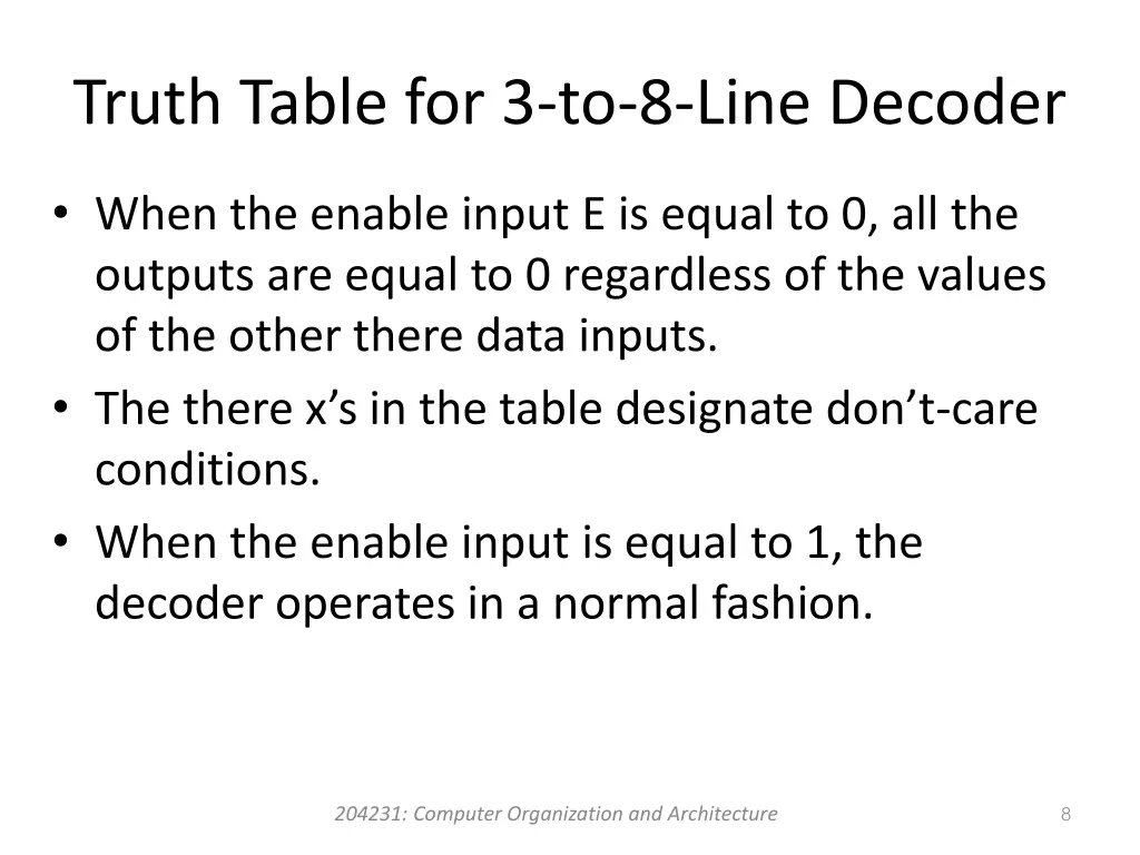 truth table for 3 to 8 line decoder