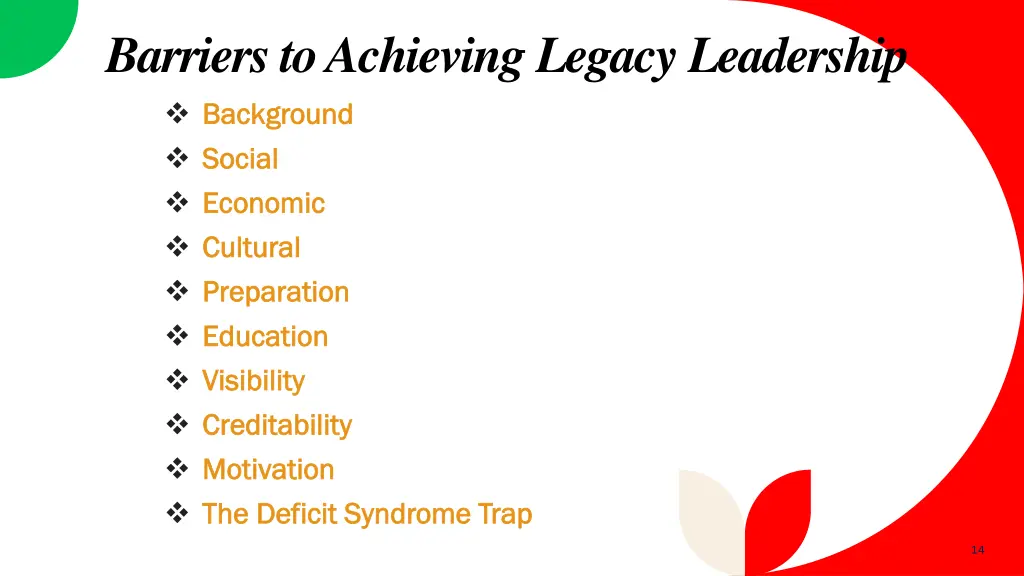 barriers to achieving legacy leadership