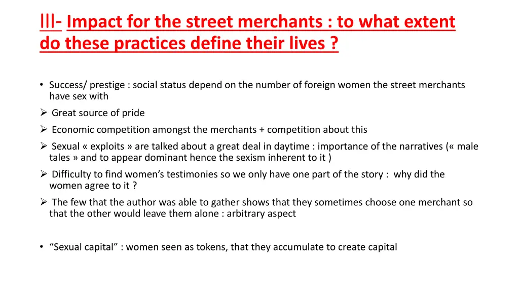 iii iii impact for the street merchants to what