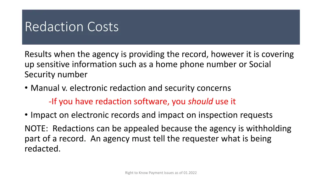 redaction costs