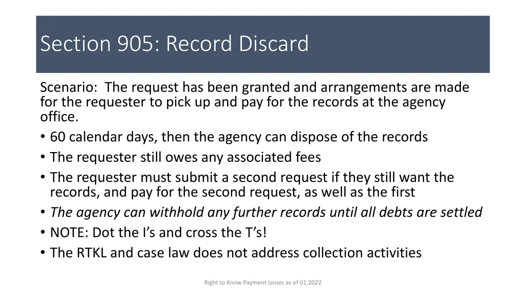 section 905 record discard