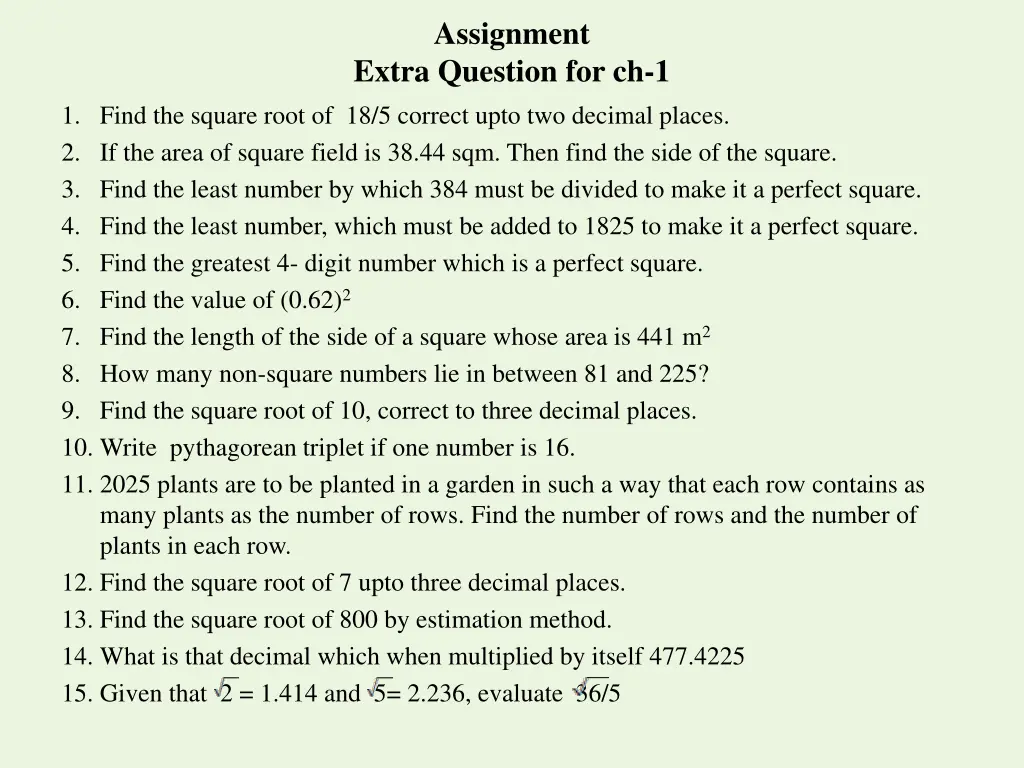 assignment extra question for ch 1