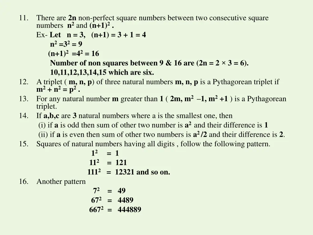 there are 2n non perfect square numbers between