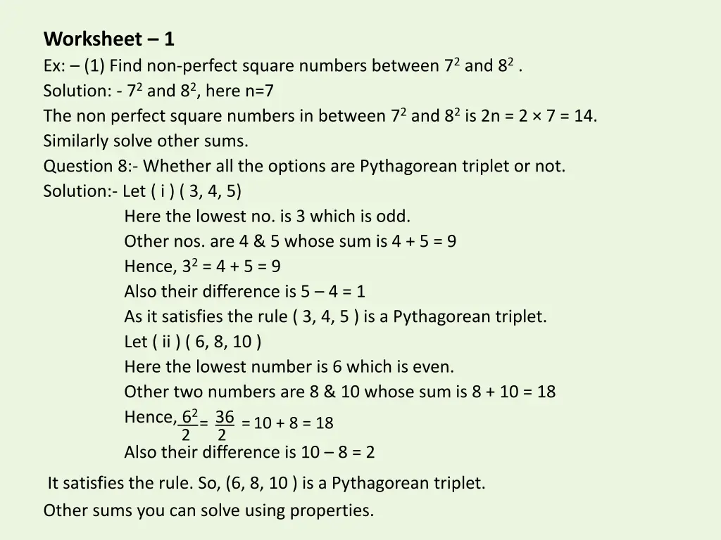 worksheet 1 ex 1 find non perfect square numbers