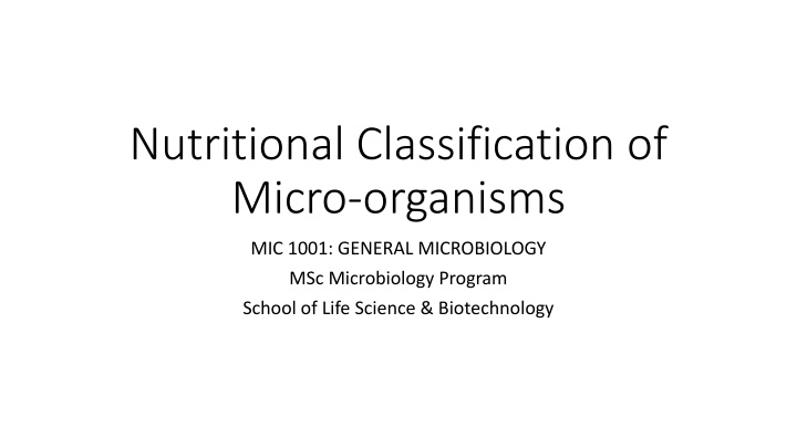 nutritional classification of micro organisms