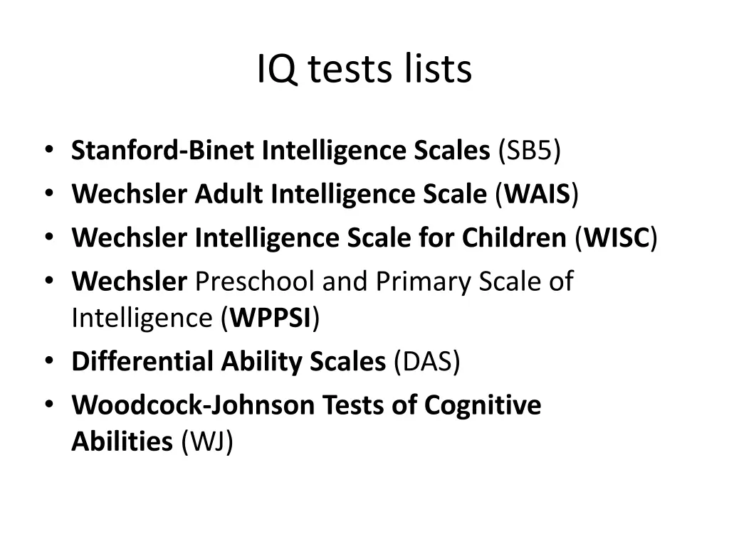 iq tests lists