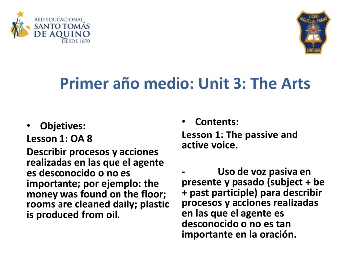 primer a o medio unit 3 the arts