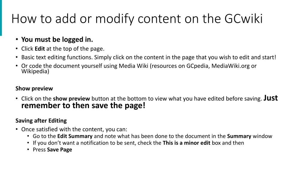 how to add or modify content on the gcwiki