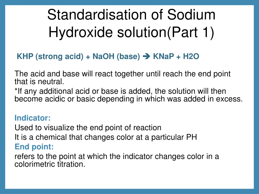 standardisation of sodium hydroxide solution part