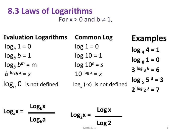 8 3 laws of logarithms