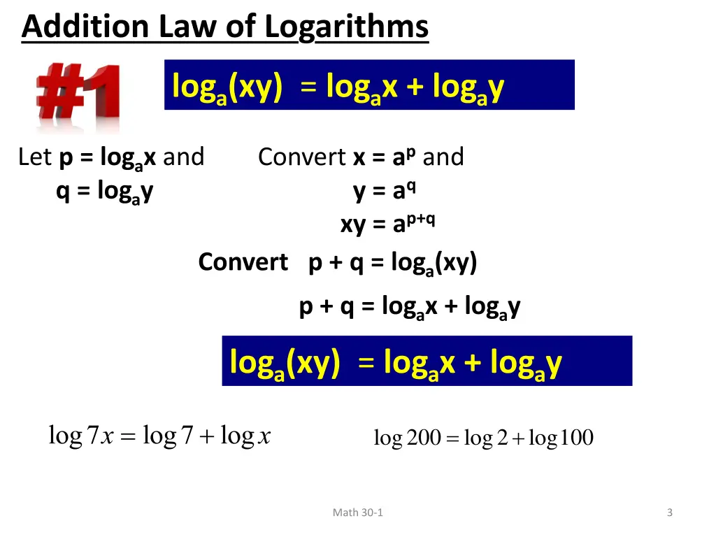 addition law of logarithms