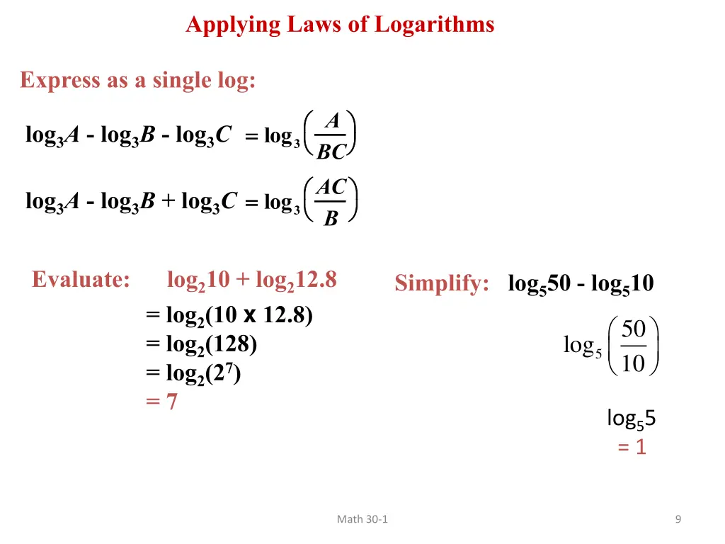 applying laws of logarithms