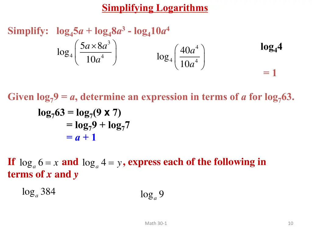 simplifying logarithms