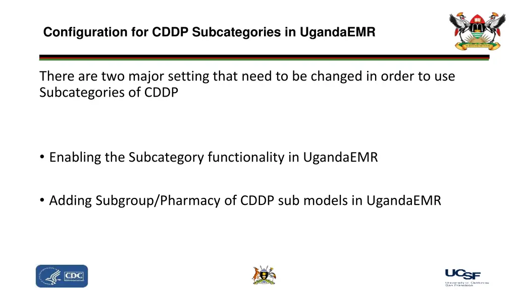 configuration for cddp subcategories in ugandaemr