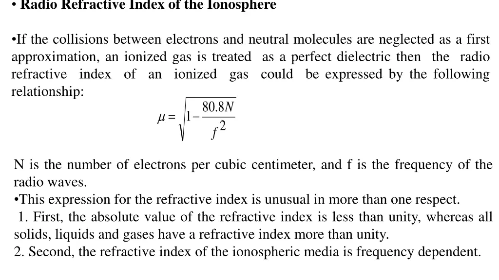 radio refractive index of the ionosphere