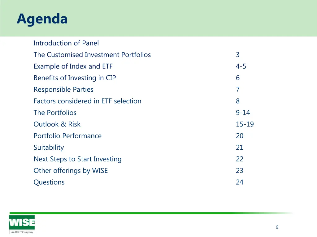 agenda introduction of panel the customised