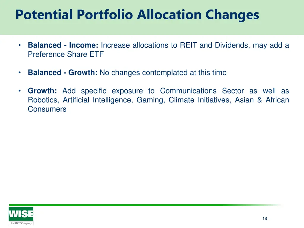 potential portfolio allocation changes