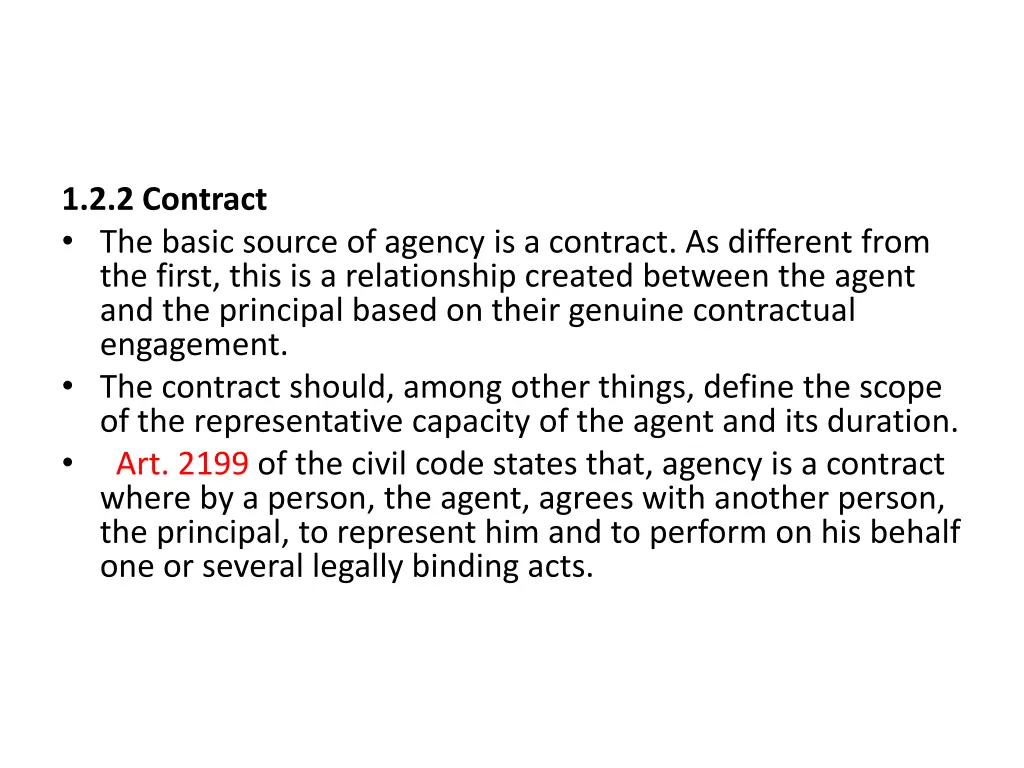 1 2 2 contract the basic source of agency