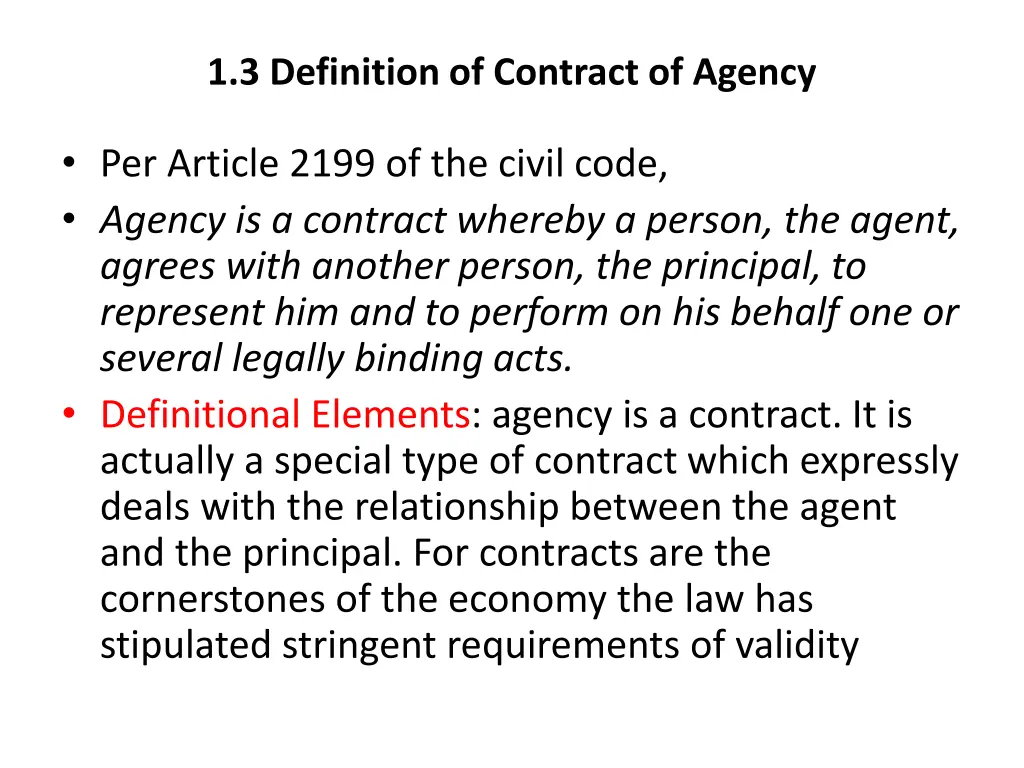 1 3 definition of contract of agency