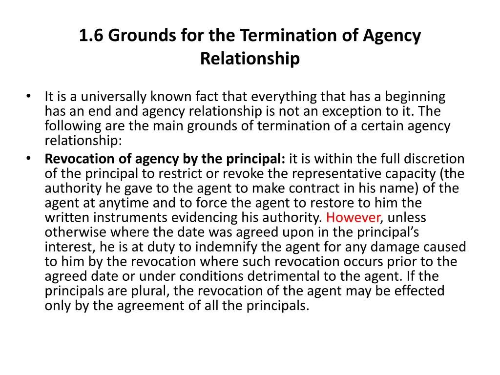 1 6 grounds for the termination of agency