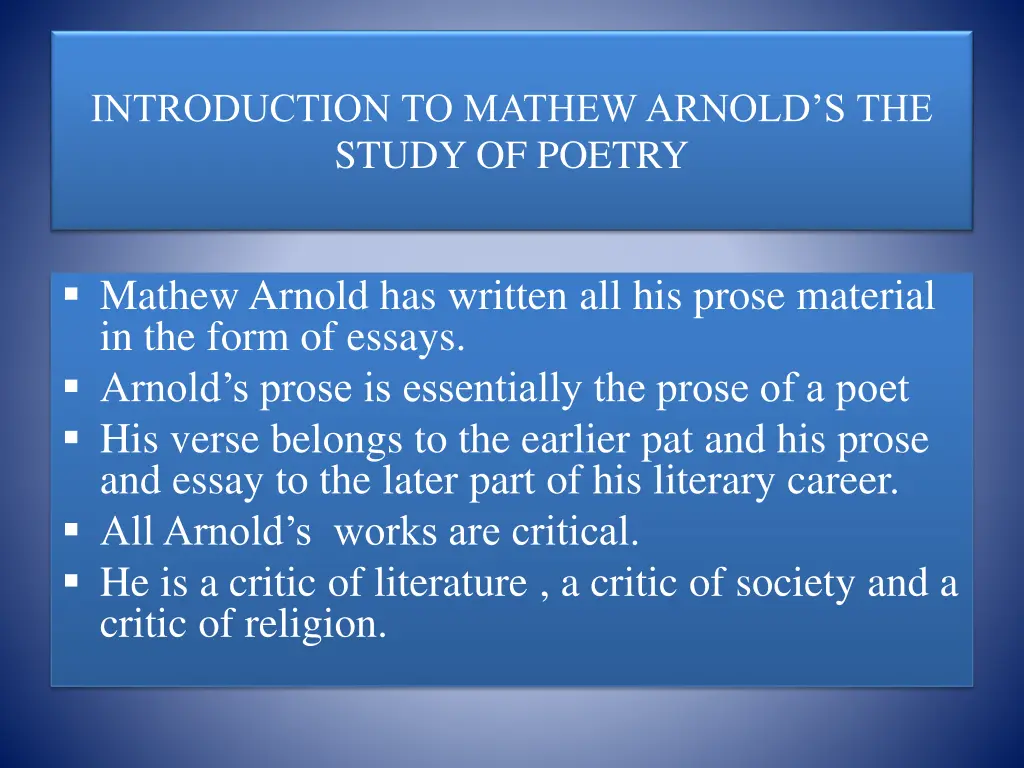 introduction to mathew arnold s the study