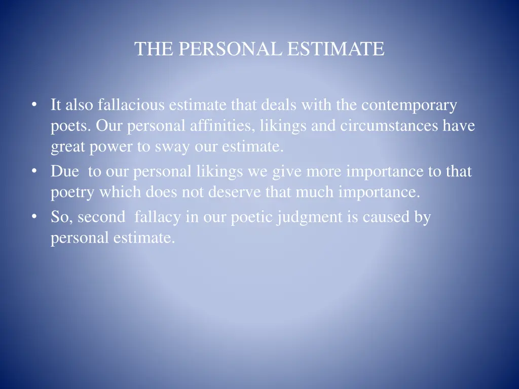 the personal estimate