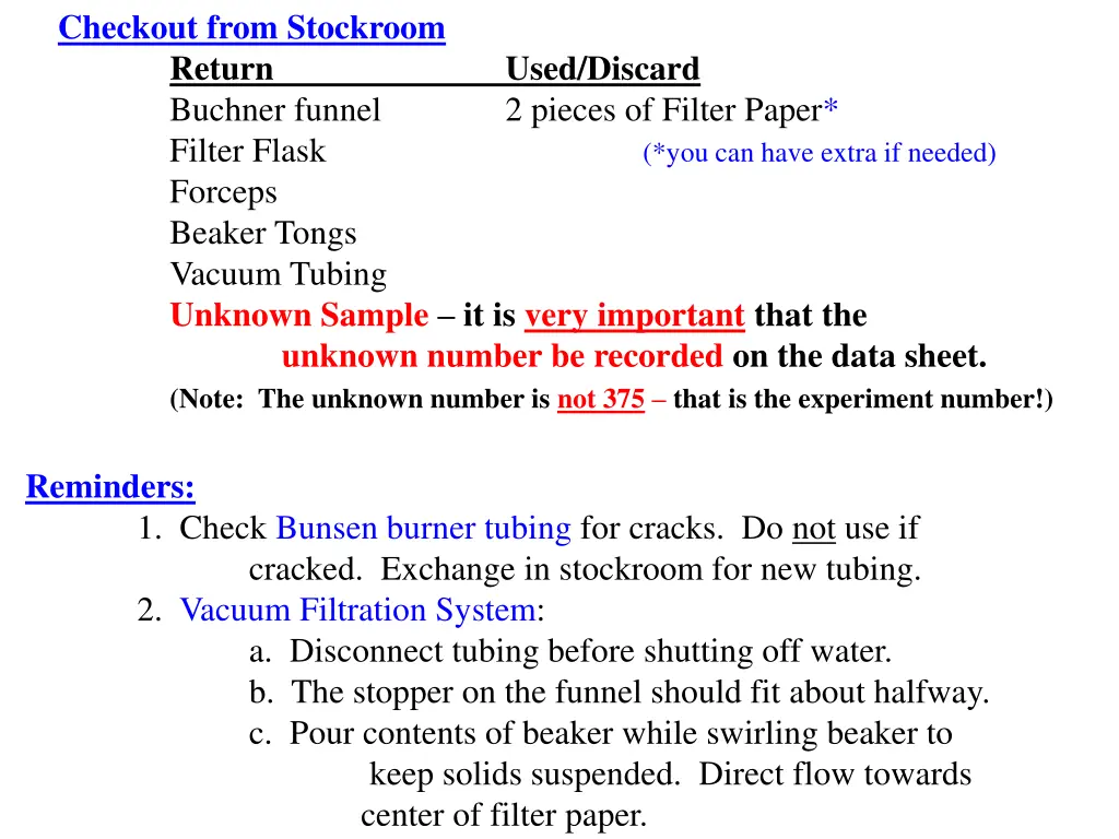 checkout from stockroom return buchner funnel