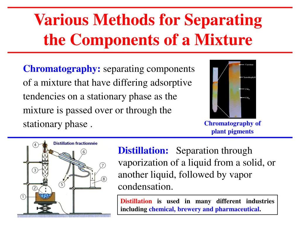 various methods for separating the components