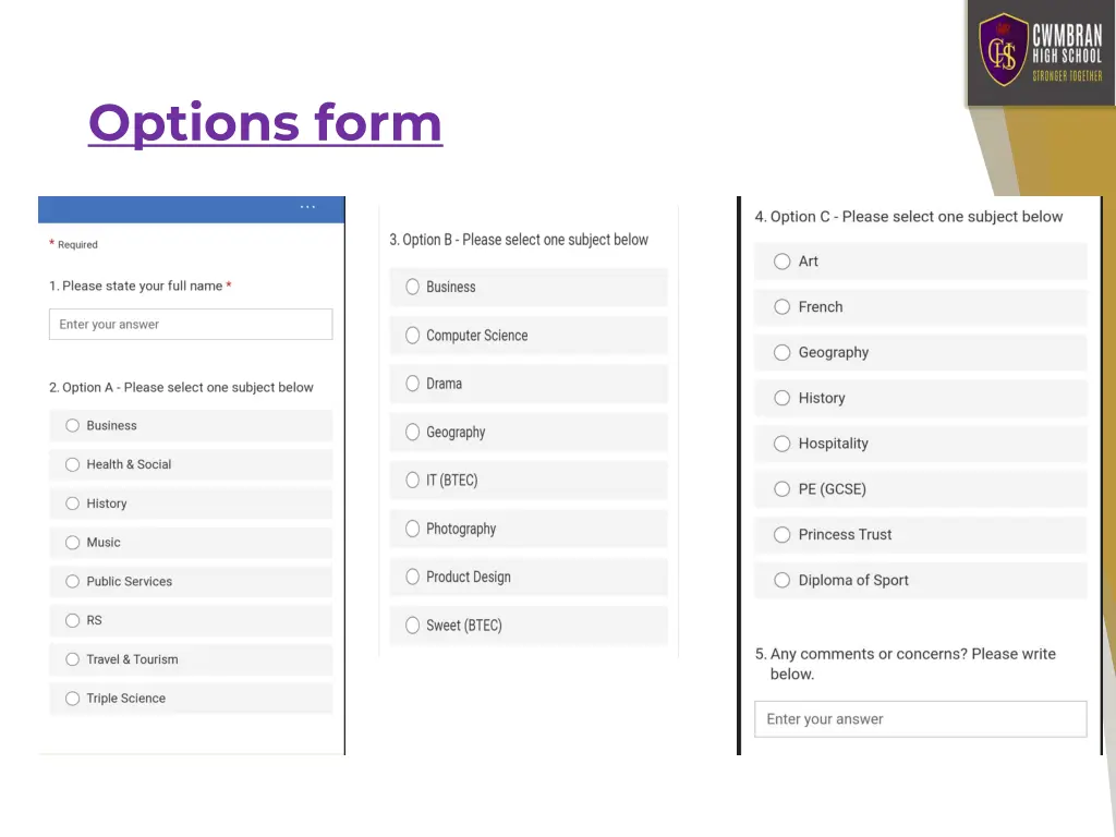 options form