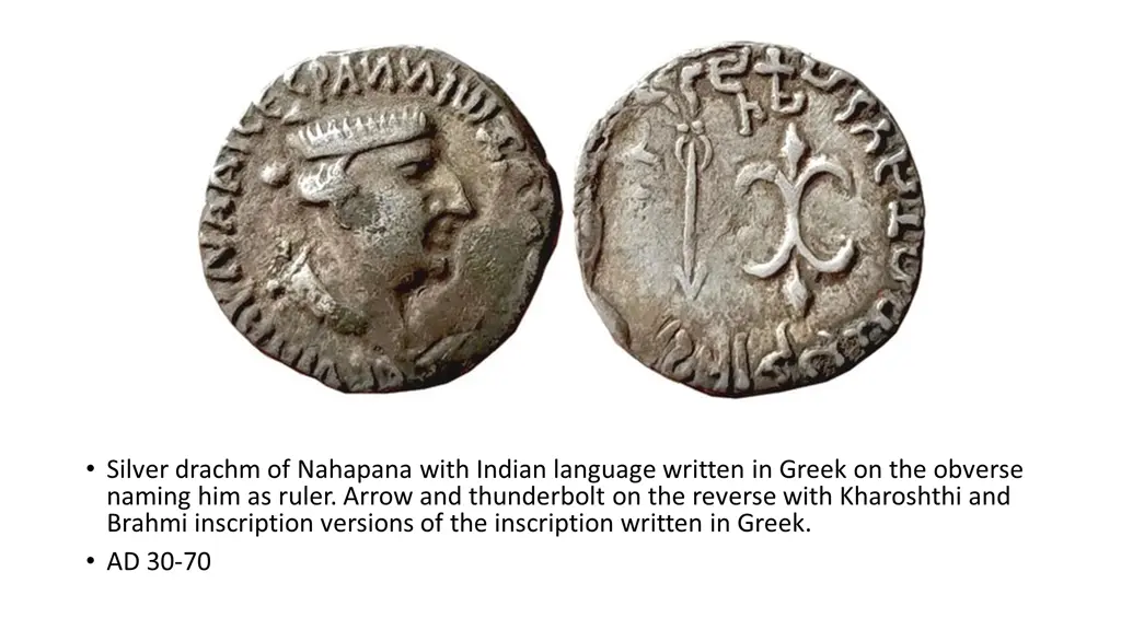 silver drachm of nahapana with indian language