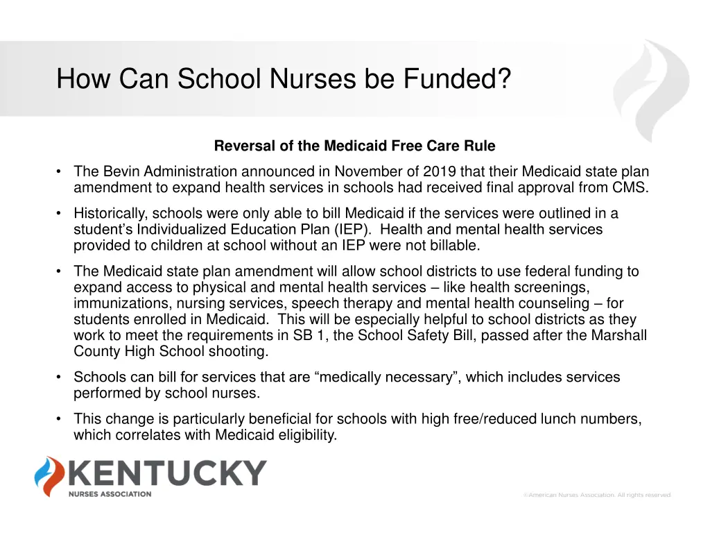 how can school nurses be funded