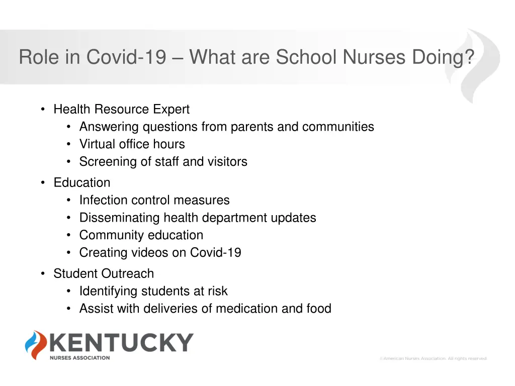 role in covid 19 what are school nurses doing