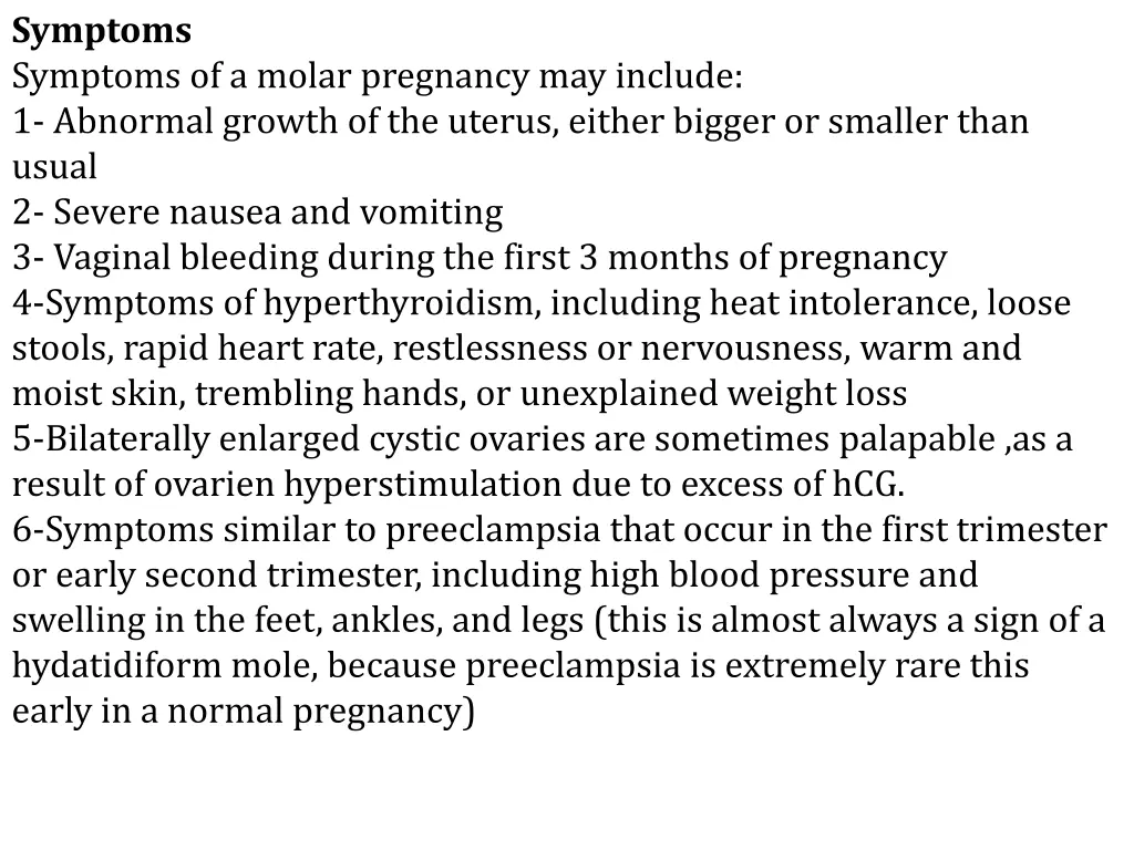 symptoms symptoms of a molar pregnancy