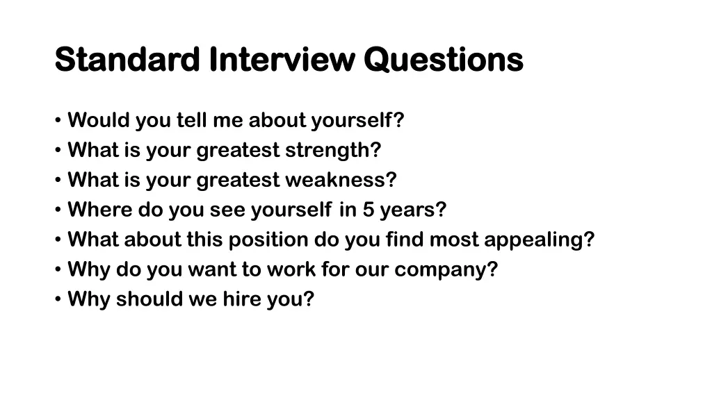 standard interview questions standard interview