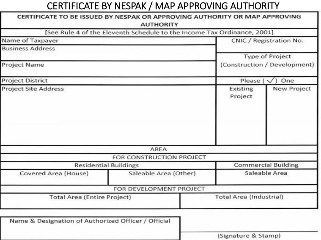 certificate by nespak map approving authority