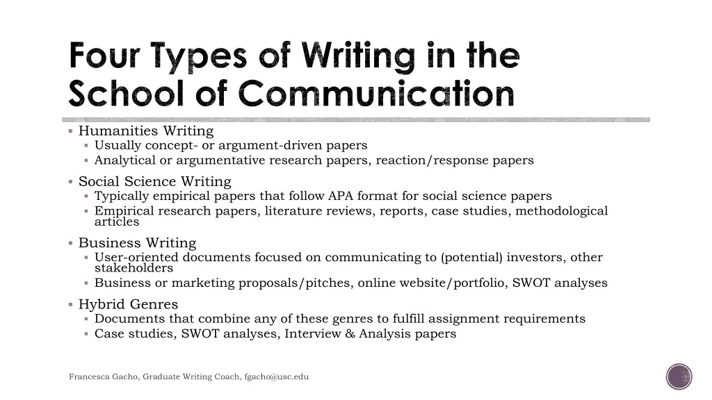 four types of writing in the school