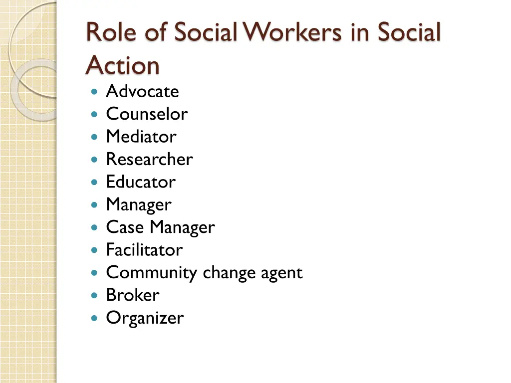 role of social workers in social action advocate