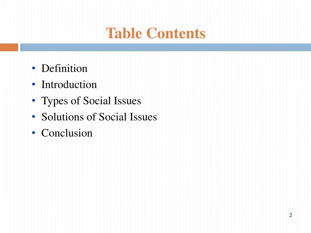 table contents