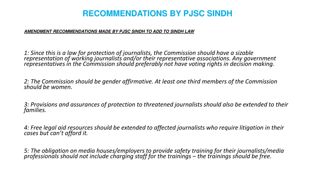 recommendations by pjsc sindh