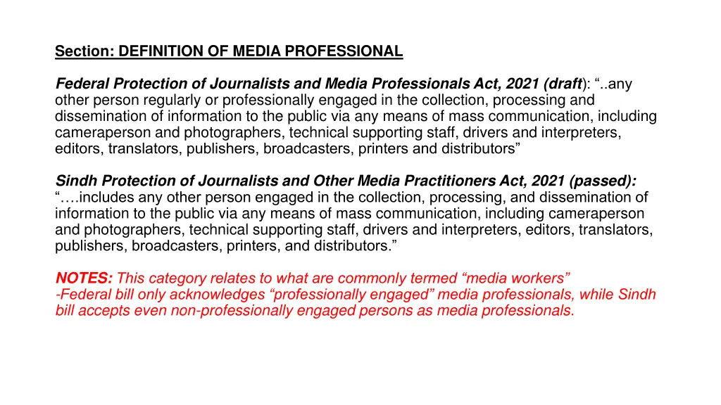 section definition of media professional