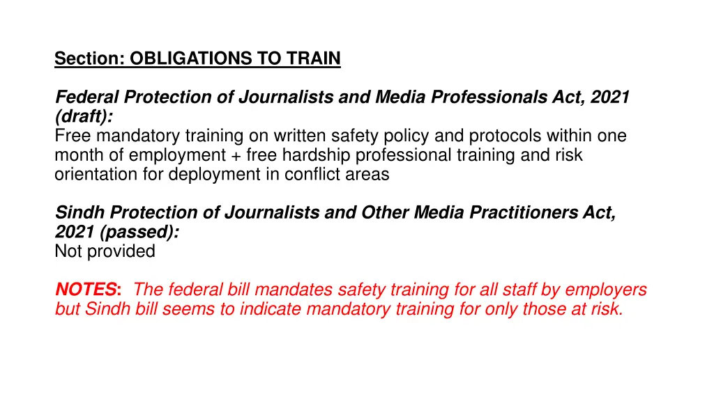 section obligations to train