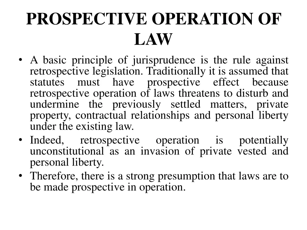 prospective operation of law a basic principle