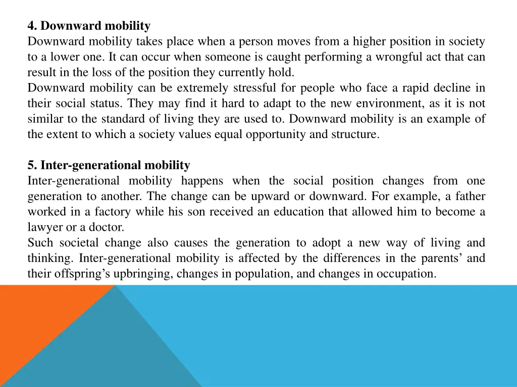 4 downward mobility downward mobility takes place