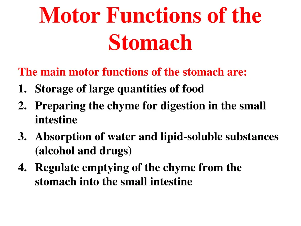 motor functions of the stomach