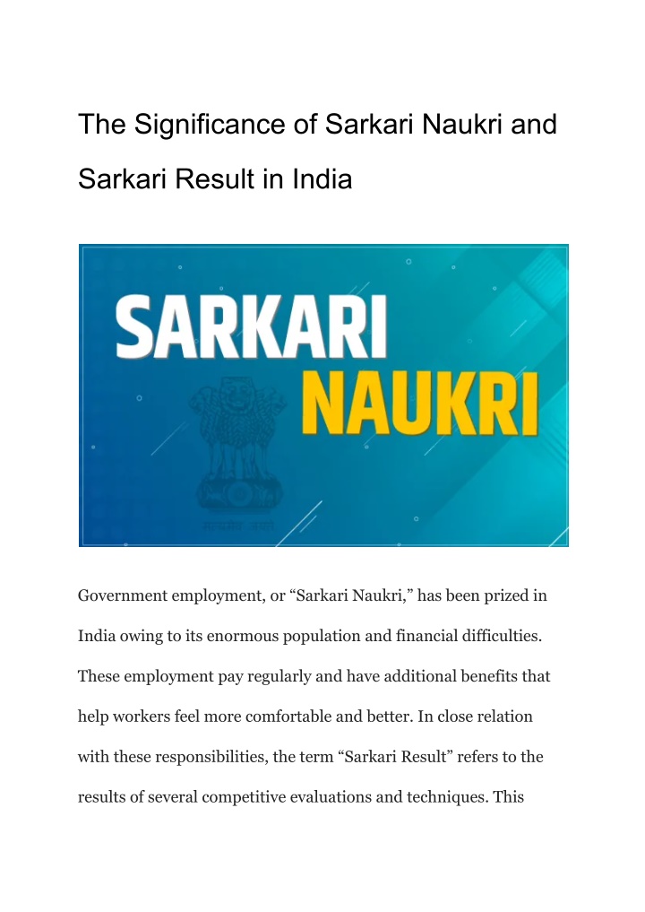 the significance of sarkari naukri and