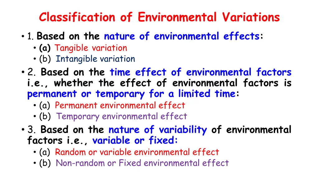 classification of environmental variations